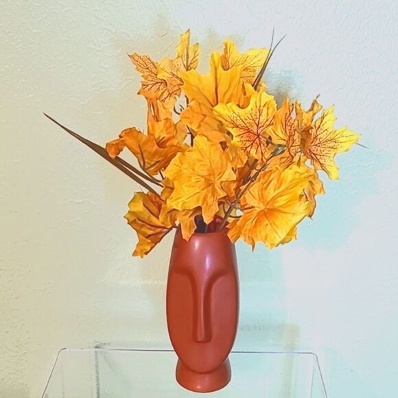 Face Vase with Fall Flowers, NWOT - Picture 1 of 6